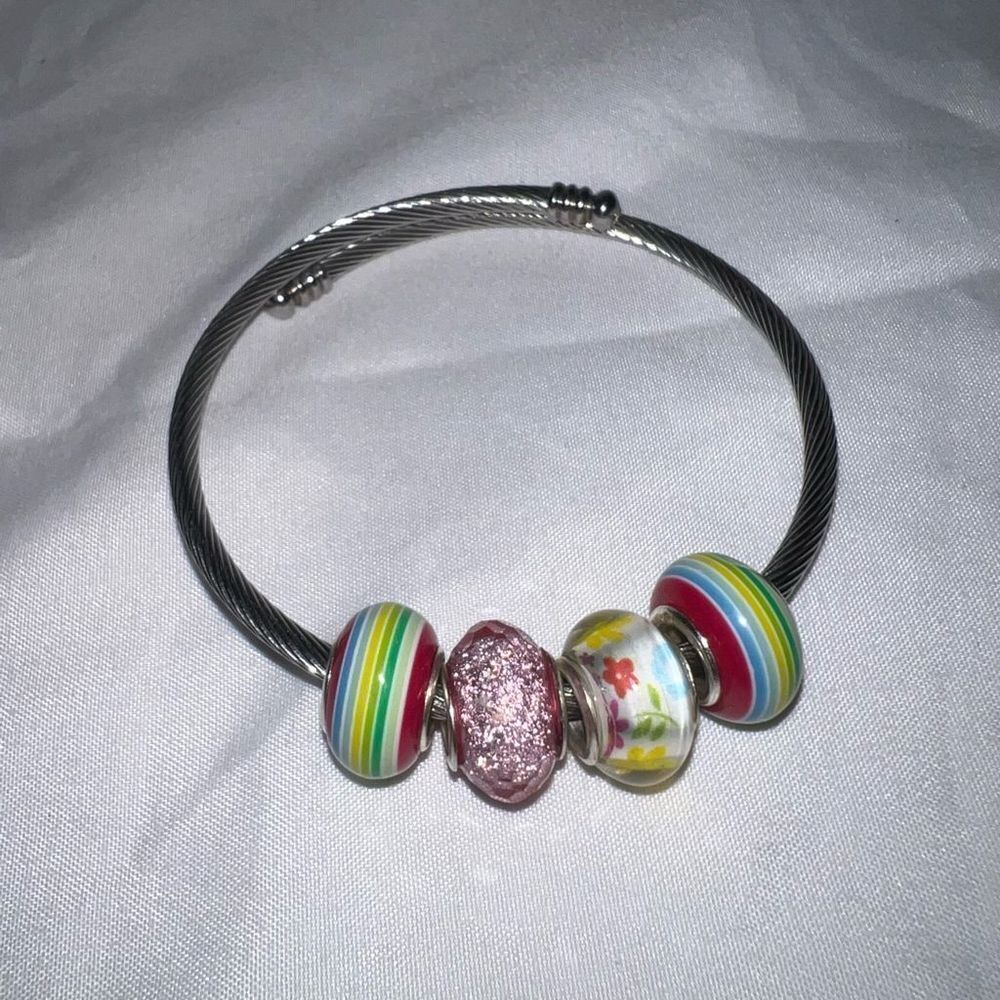 Wire Wrap Bracelet with Four Bead Charms